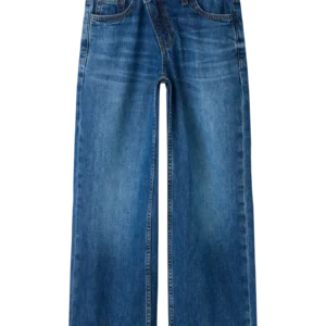 Name It meisjes wide jeans donkerblauw asymmetrische sluiting gerecycled katoen