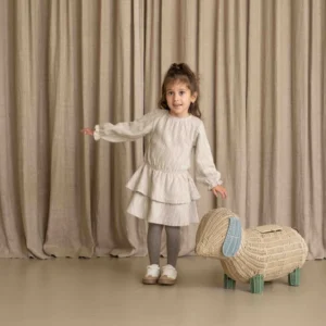 House of Jamie Ruffled Dress Sandshell Glamour Tweed Jacquard