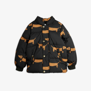 Mini Rodini Dog aop hooded puffer zwart