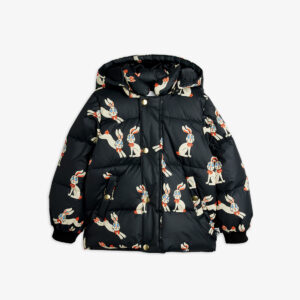 Mini Rodini Rabbits aop hooded puffer zwart