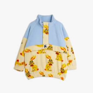 Mini Rodini Rabbits aop fleece halfzip sweater geel