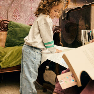 Daily 7 meisjes denim wide fit jeans blauw strik