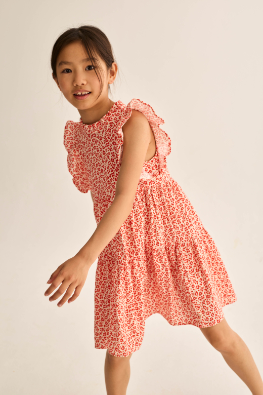 Animal print cotton dress tomato Cozmo meisjesjurk met ruches