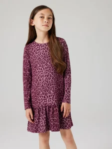 Burgundy panterprint meisjes jurk met ruffle zoom – Name It