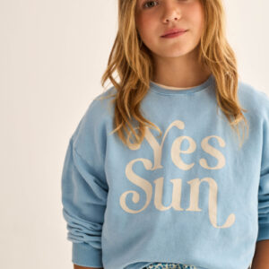 Yes Sun sweater blauw uniseks– Zachte cotton fleece meisjes sweater – Cozmo