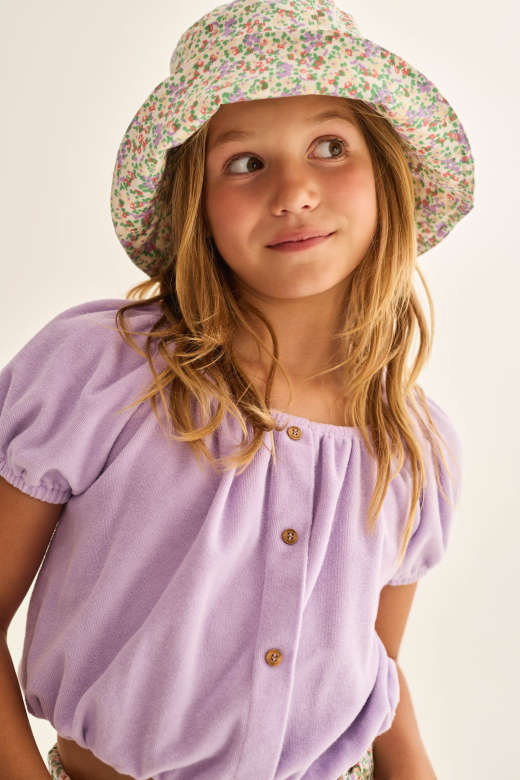 Cozmo lavender terry cloth top met korte mouwen en elastiek