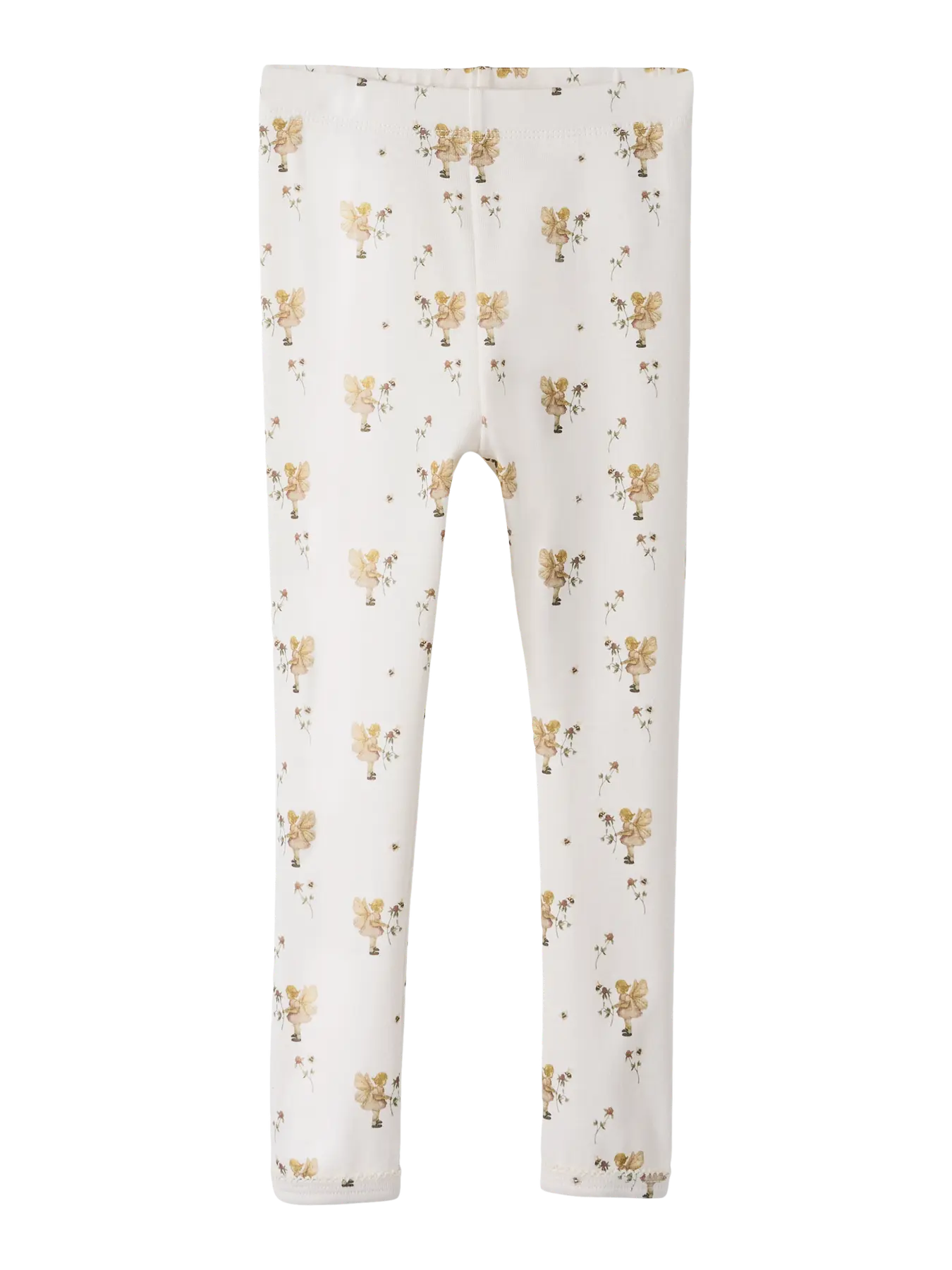 Crème meisjeslegging met feeën en bloemenprint – comfortabele stretchy stof