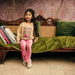 Daily 7 meisjes flared legging stripe velour roze