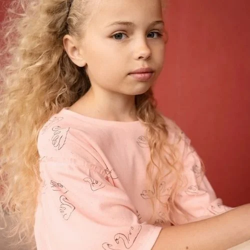 Detail swan print meisjes T-shirt blush pink van Sproet en Sprout