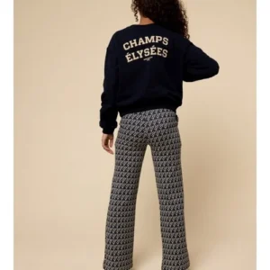 Sweater dark navy met Champs Élysées print