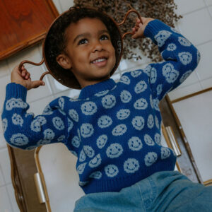 Fliink kinderen cashmere pullover blauw emoji