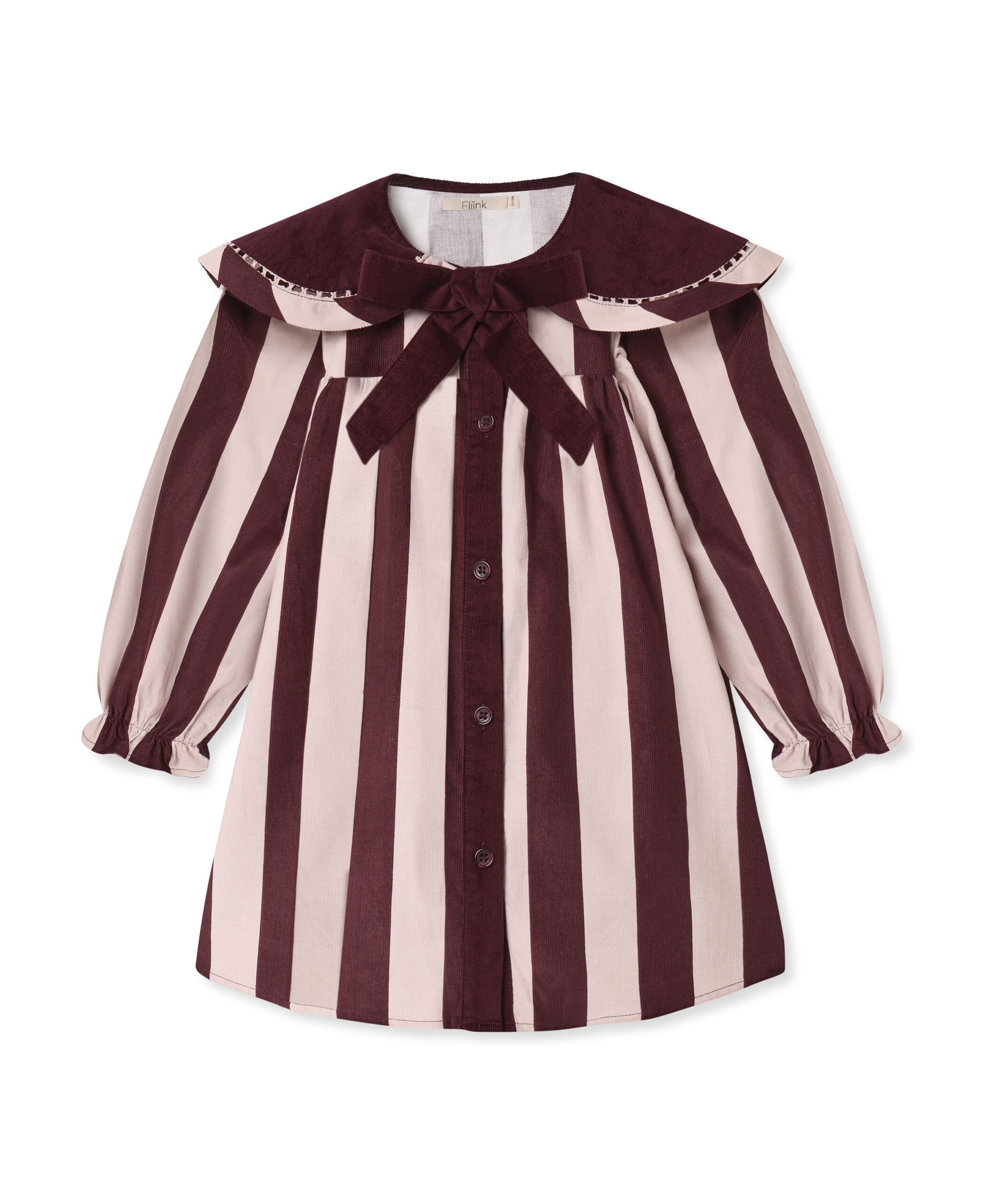 F2094 - DOLLY STRIPE COLLAR DRESS - SMOKE ROSE-BURGUNDY STRIPE - Main