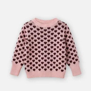 Fliink kinderen cashmere pullover hartjes roze Smoke Rose met burgundy hartjes