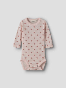 Lil' Atelier baby meisjes merino wol romper roze hartjes lange mouw