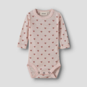 Lil' Atelier baby meisjes merino wol romper roze hartjes lange mouw