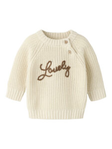 Lil' Atelier baby meisjes gebreid shirt beige Turtledove borduursel