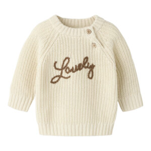 Lil' Atelier baby meisjes gebreid shirt beige Turtledove borduursel