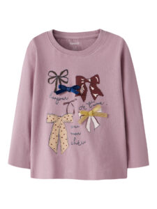 Meisjes longsleeve met satijnen en gouden strikjes