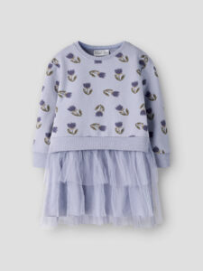 Name It meisjes sweatjurk paars met print en tule detail