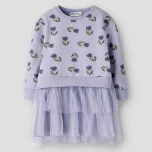 Name It meisjes sweatjurk paars met print en tule detail