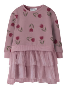 Name It meisjes sweatjurk roze met print en tule detail