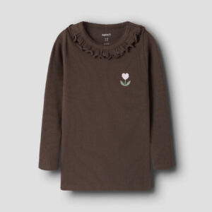 Bruine stof met geborduurde bloem longsleeve Name It