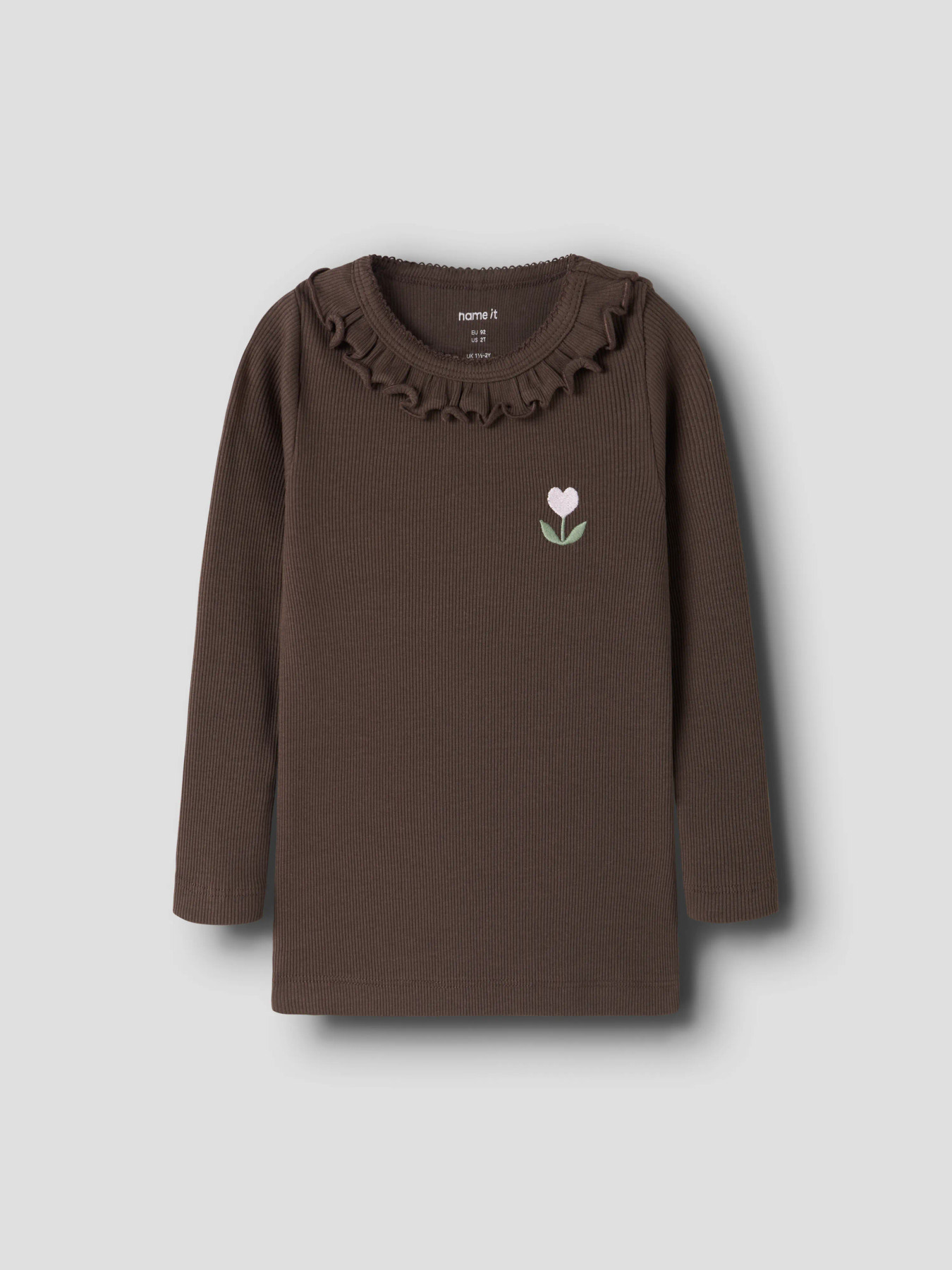 Bruine stof met geborduurde bloem longsleeve Name It