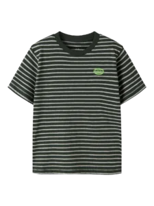 Gestreept Kinder T-shirt Deep Forest-Groen met Grijze Strepen en Groen Logo