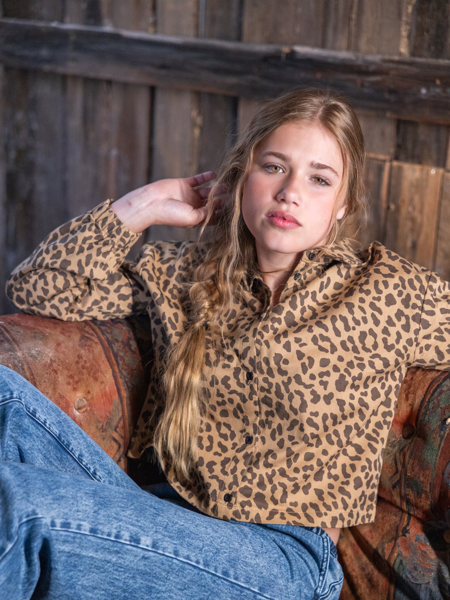 Kinder blouse katoen poplin leopard print met lange mouwen