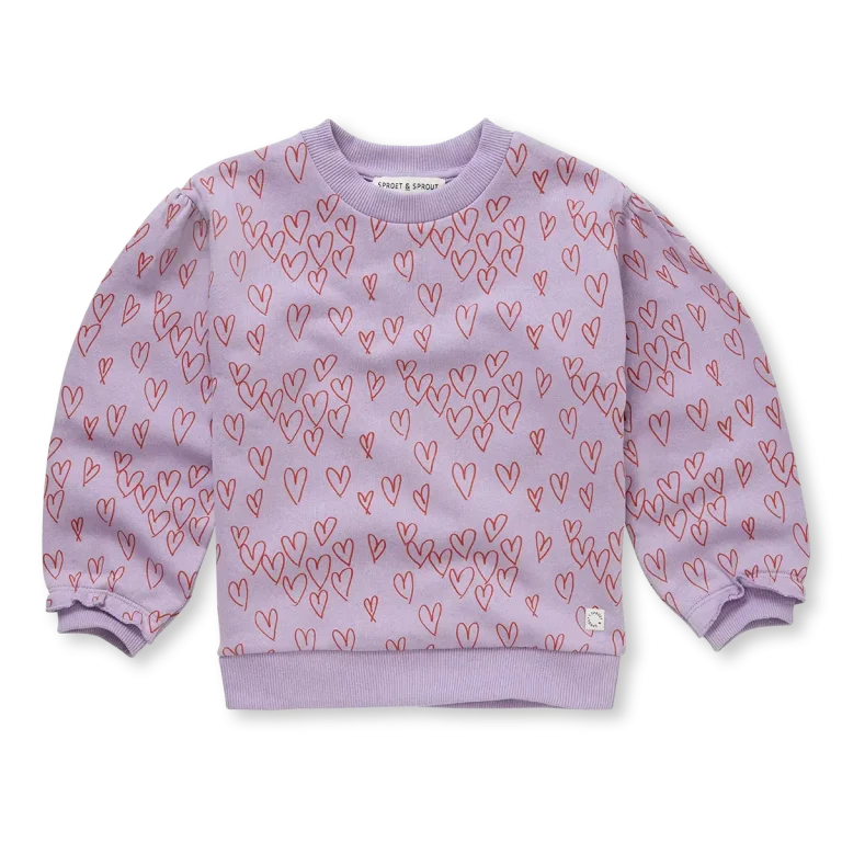 Lavendel meisjes sweatshirt met hartjesprint van biologisch katoen