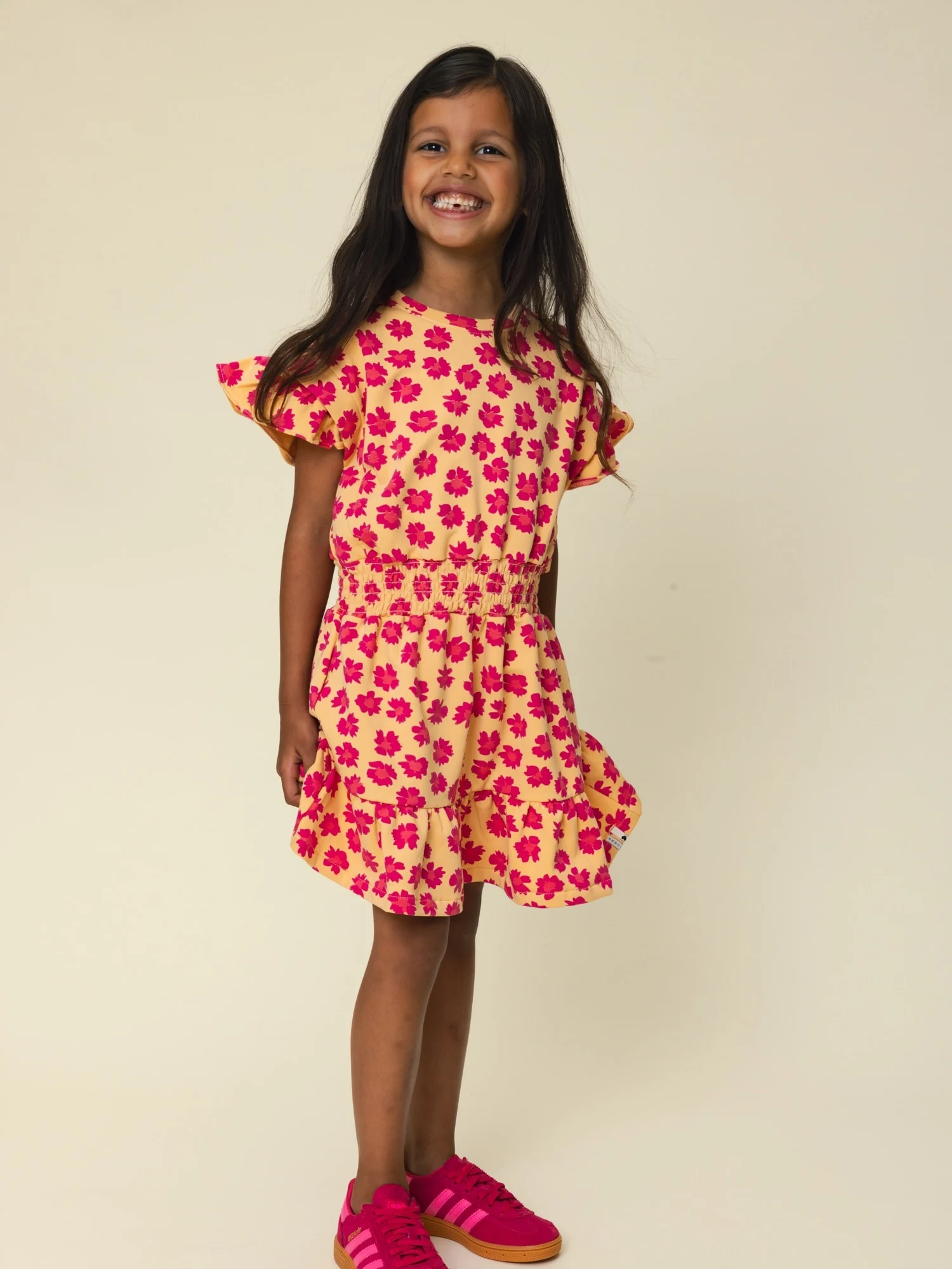 Looxs Little sweat jurkje Wildflower geel met roze bloemen