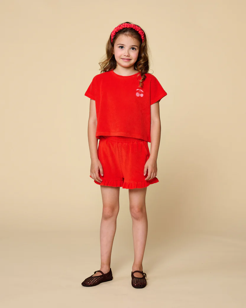 Meisjes badstof short rood oranje Grenadine