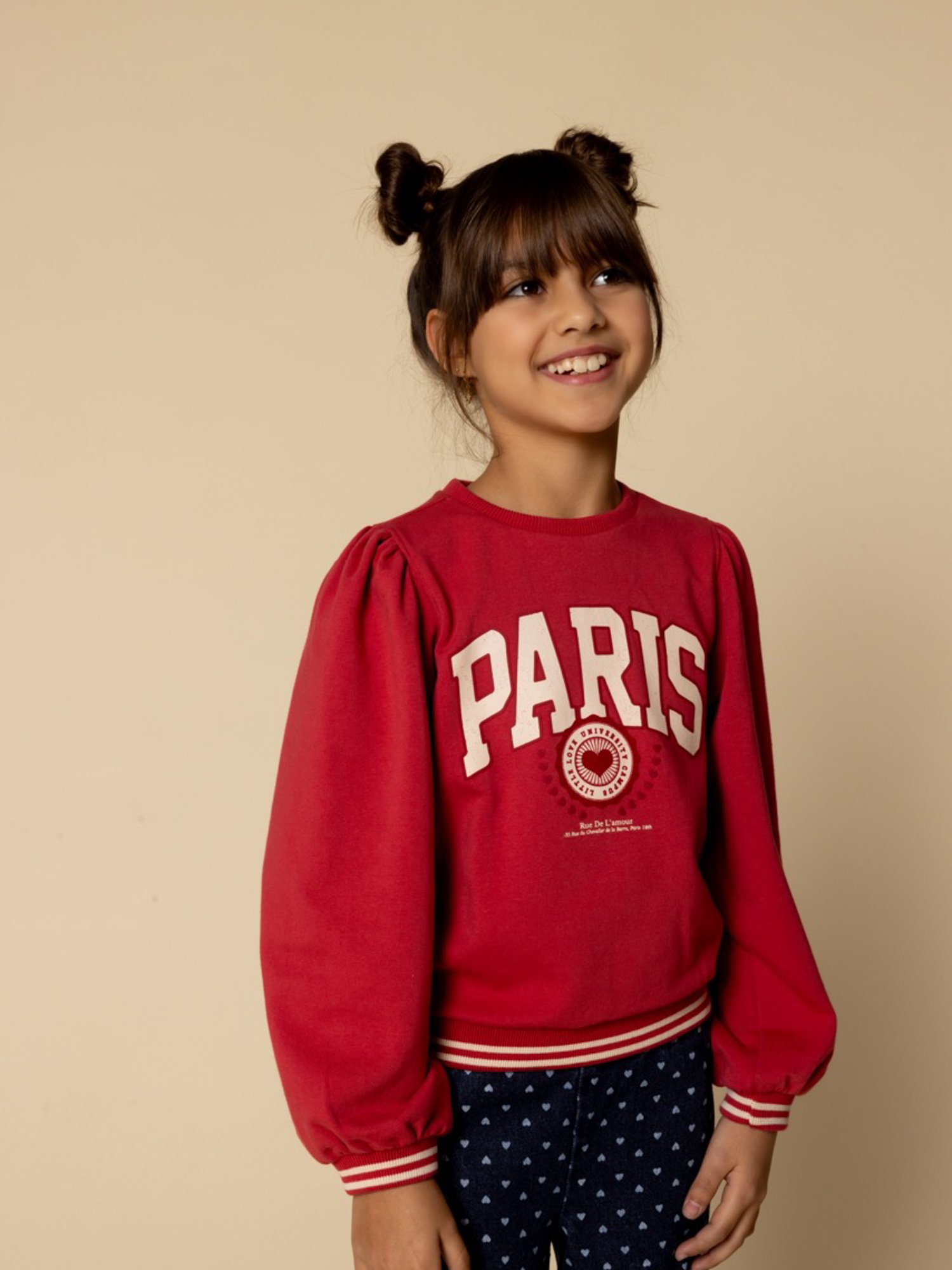 Meisjes sweater rood met offwhite Paris print en loose fit