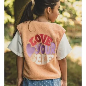 Oversized teddy meisjes gilet soft apricot