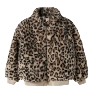 Name It meisjes gewatteerde jas luipaardprint beige leo gerecycled polyester