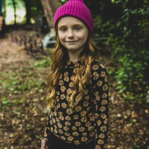 Velours top winter flower zwart