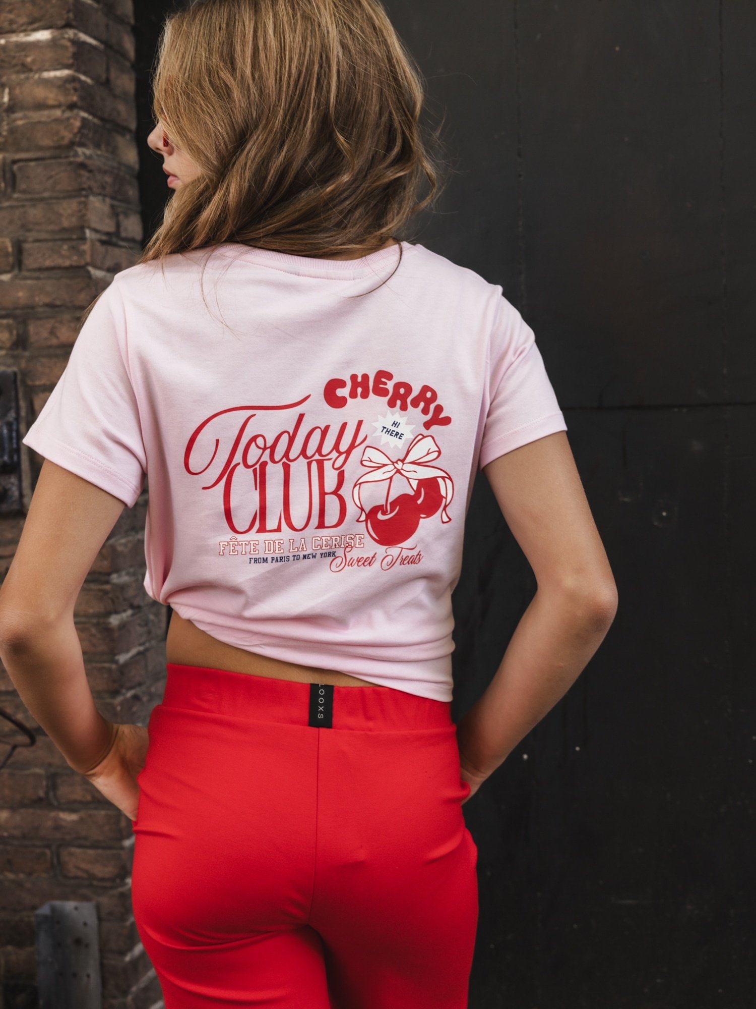 T-shirt Soft Pink Modal meisjes Looxs Teens cherry print
