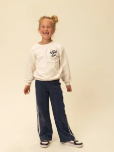 Wide leg sweat broek blauw lurex 'Believe in your sparkle'