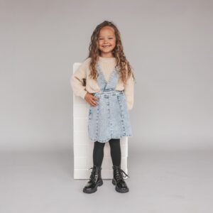 Your Wishes Stretch Denim Scallop Salopette Dress sky blue blauw