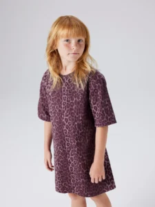 Burgundy panterprint meisjes jurk katoen loose fit – Name It