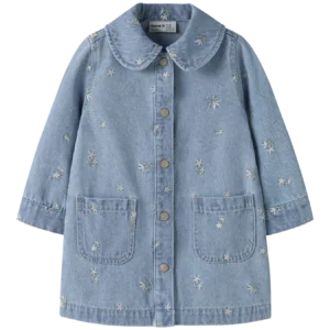 Name It meisjes denim midi jurk lichtblauw met bloemenborduursel