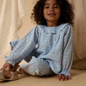 Meisjes broderie blouse Tessie lichtblauw Lil Atelier