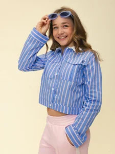 Gestreepte blouse met witte kraag Looxs Revolution Teens