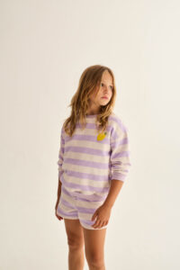 Striped Cotton Fleece Shorts uniseks Lavender – Cozmo