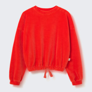 Cozmo kinderen velour sweater oranje pofmouwen