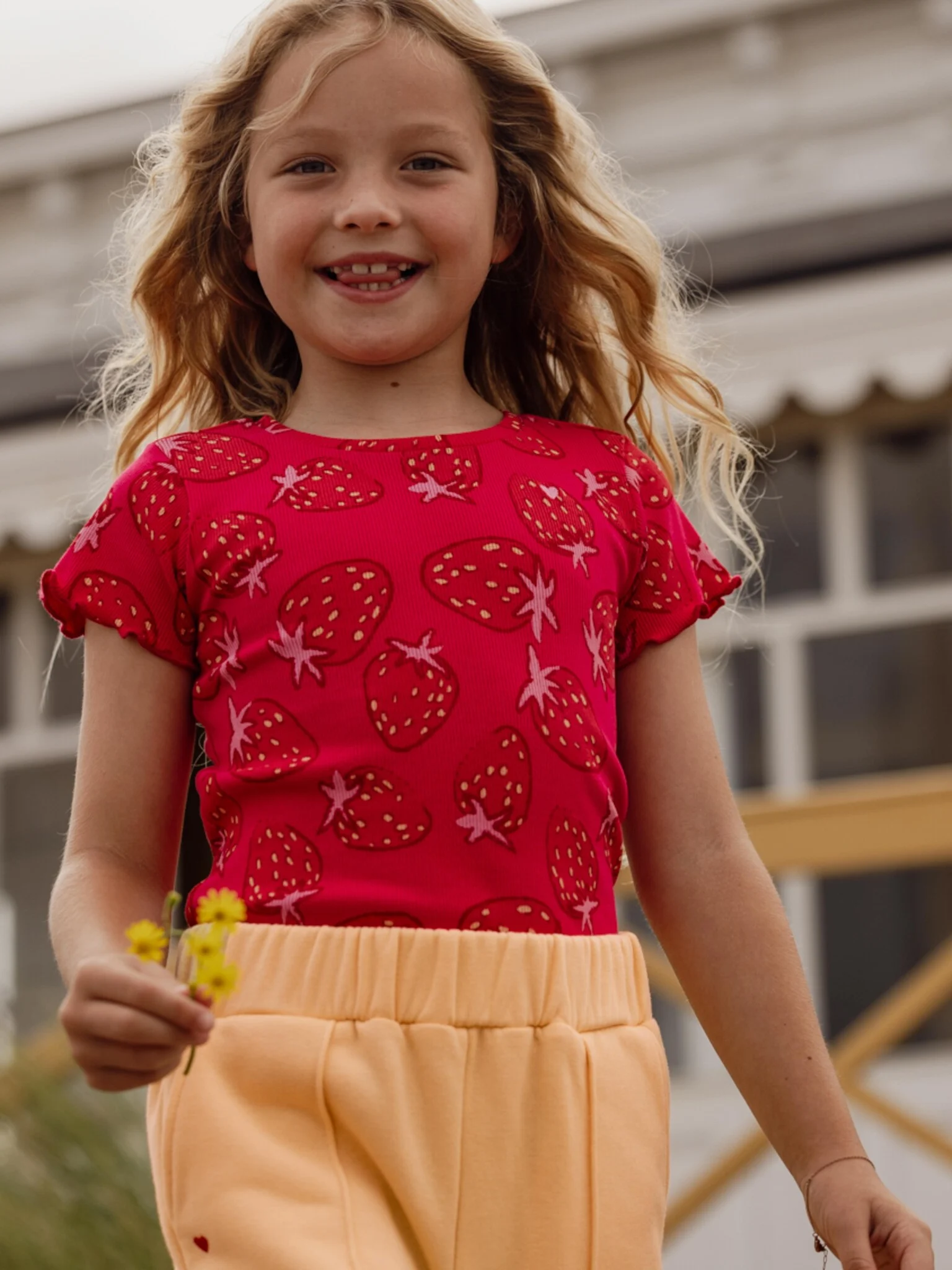 rib jersey t-shirt strawberry fields warm pink meisjes shirt