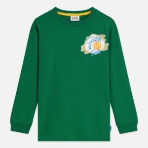 Scotch and Soda Front and back artwork relaxedfit longsleeved tshirt green jacket groen