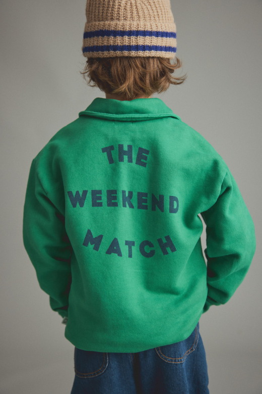 washed brushed fleece polo sweatshirt match grass