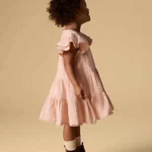 meisjes mousseline jurk Lil Atelier roze biologisch katoen